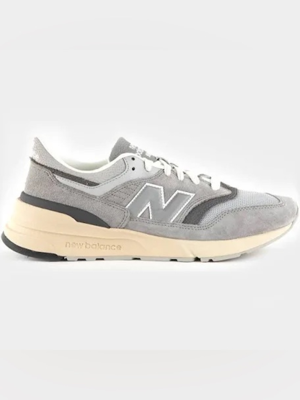 New Balance Gray & Cream 997R Suede Mesh Sneakers mens size 9 women’s 10.5